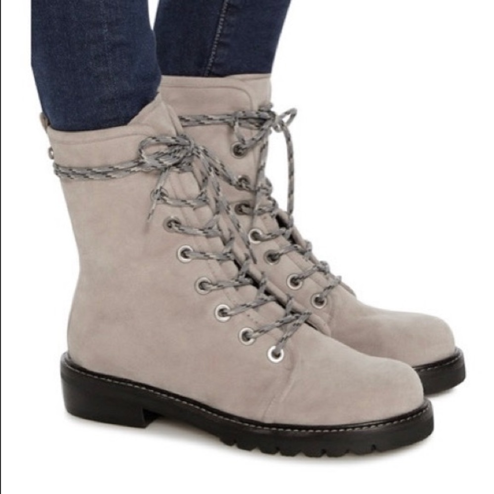 Stuart Weitzman METERMAID LACE-UP SUEDE BOOTS, Taupe